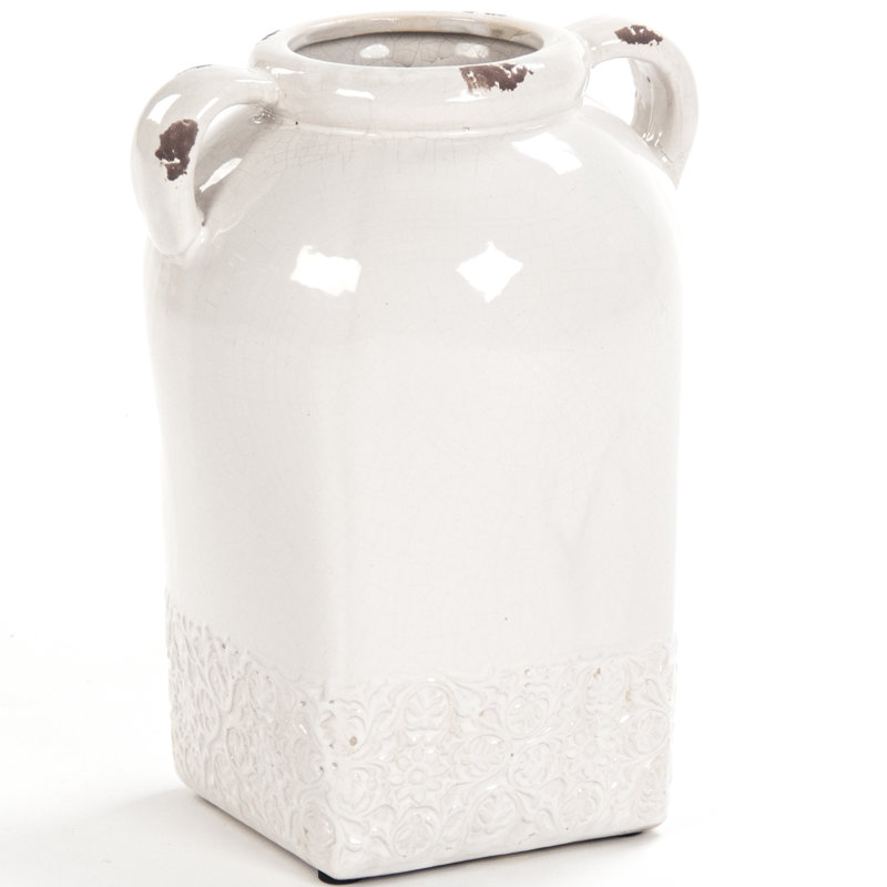 Distressed Crackle White Ceramic Decorative Table Vase