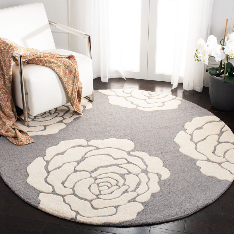 Cannen Hand Tufted Wool Floral Rug, Round 6'