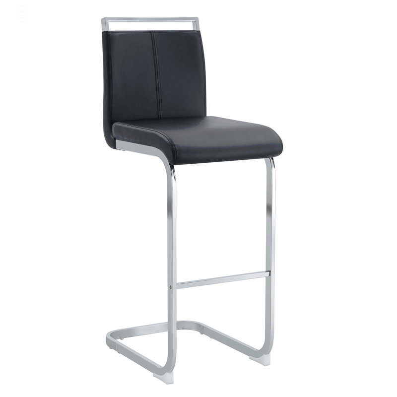 Moderne et magnifique tabouret de bar revêtu de cuir PU avec des pieds en métal argenté en forme de C pour les salles à manger, les cuisines, les terrasses et les chaises de bureau d'invités. (Ensemble de 6) (noir + polyuréthane)
