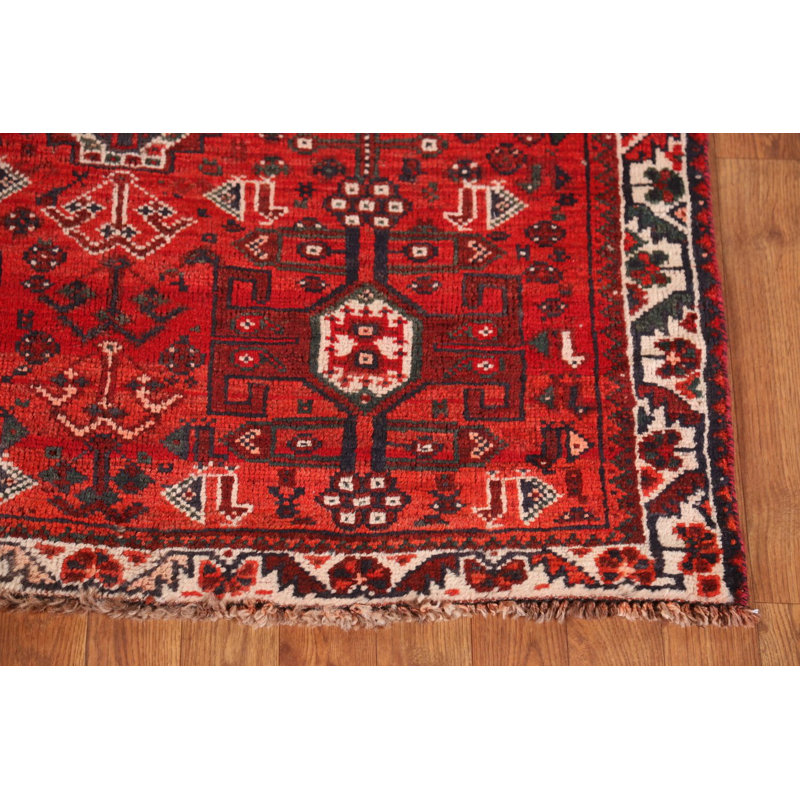 Tapis traditionnel rouge en laine à motif géométrique 4 x 5