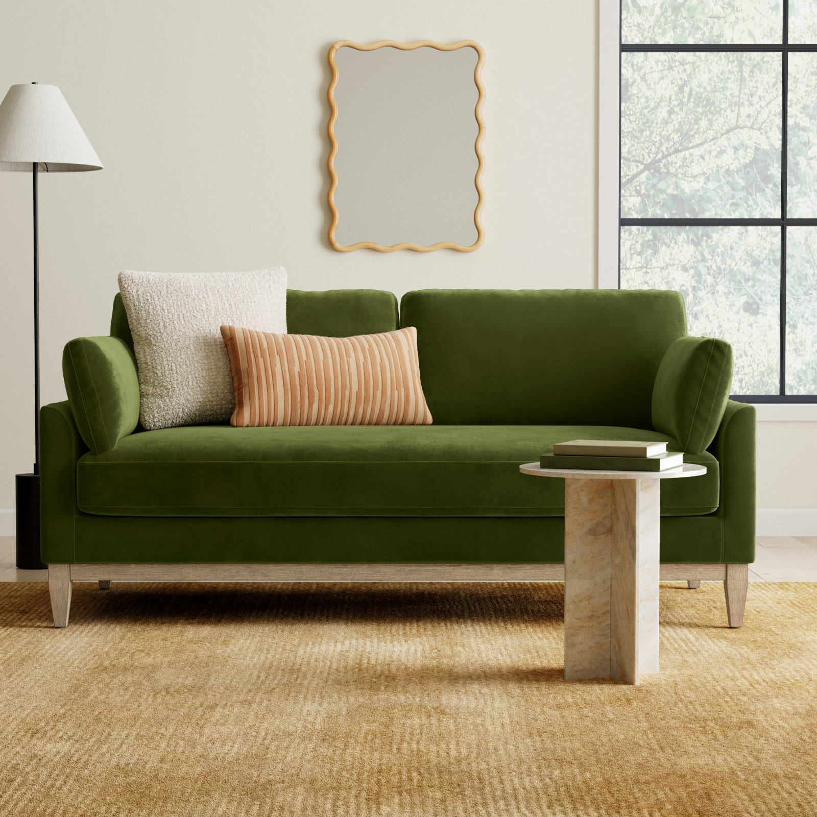 Pera 76" Linen Sofa, Olive Green Velvet
