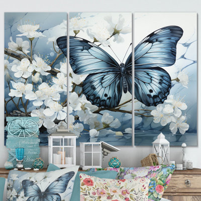 " Blue White Butterfly Reflection " 3 - Pieces