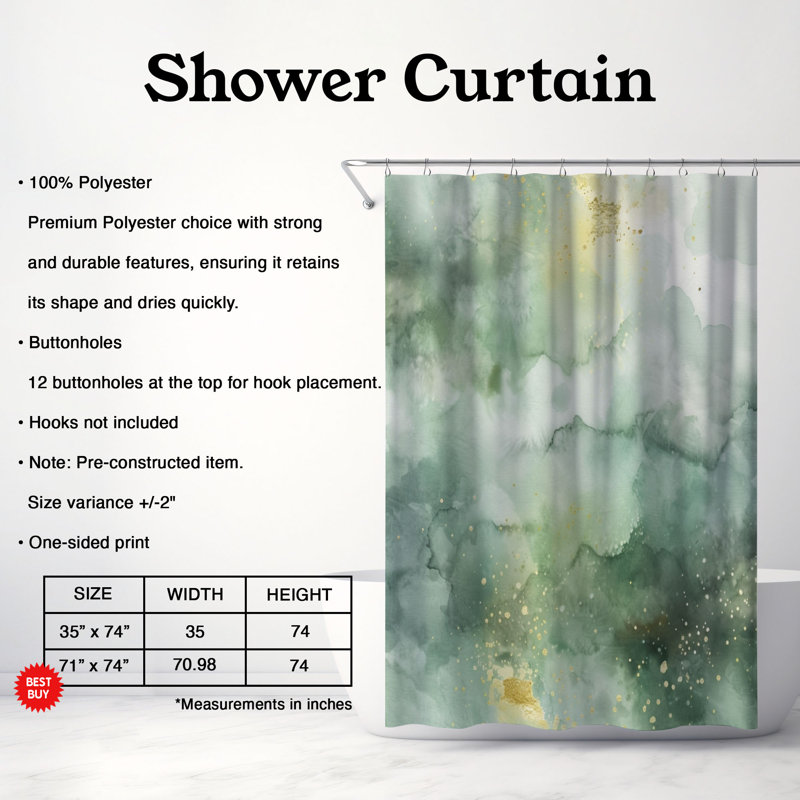 Rideau de douche standard 1 pièce Pastel Sage Swirls, H 74 po x l 71 po