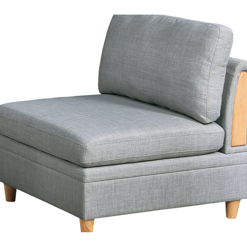 Meuble gris - tissu 5 pièces, fauteuil en tissu à structure en bois