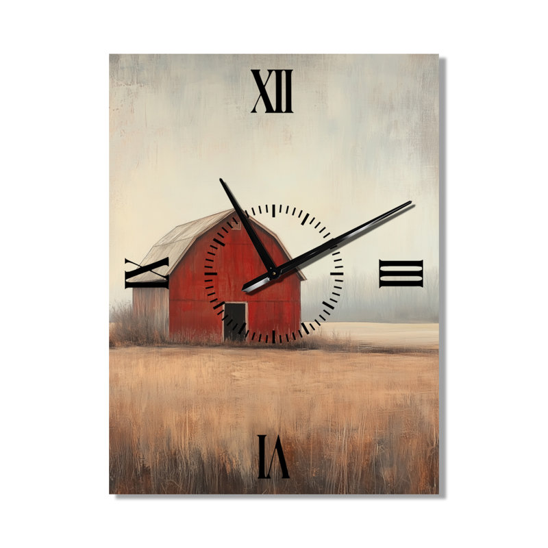 Horloge murale rustique en métal de style grange rouge - style ferme, 32" H x 24" W - Rectangle