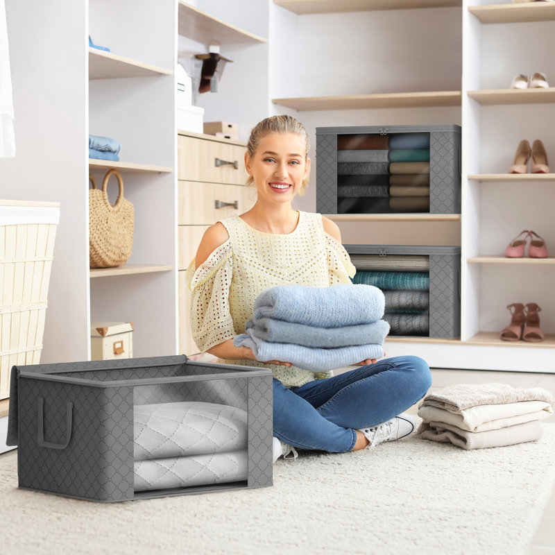 Organisateurs de sacs de rangement pliables Sorbus, grande fenêtre transparente et poignées de transport, parfaits pour les vêtements, les couvertures, les placards, les chambres à coucher et plus encore (paquet de 2, gris)