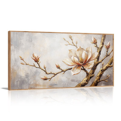 Crème, fleur de magnolia avec bourgeons sur branche d'Halloween, art mural