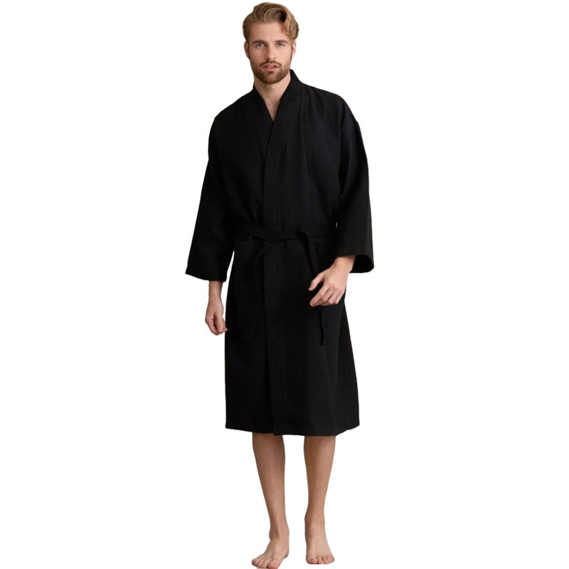 Peignoir mi-mollet avec poches Ellisurg Waffle, Noir