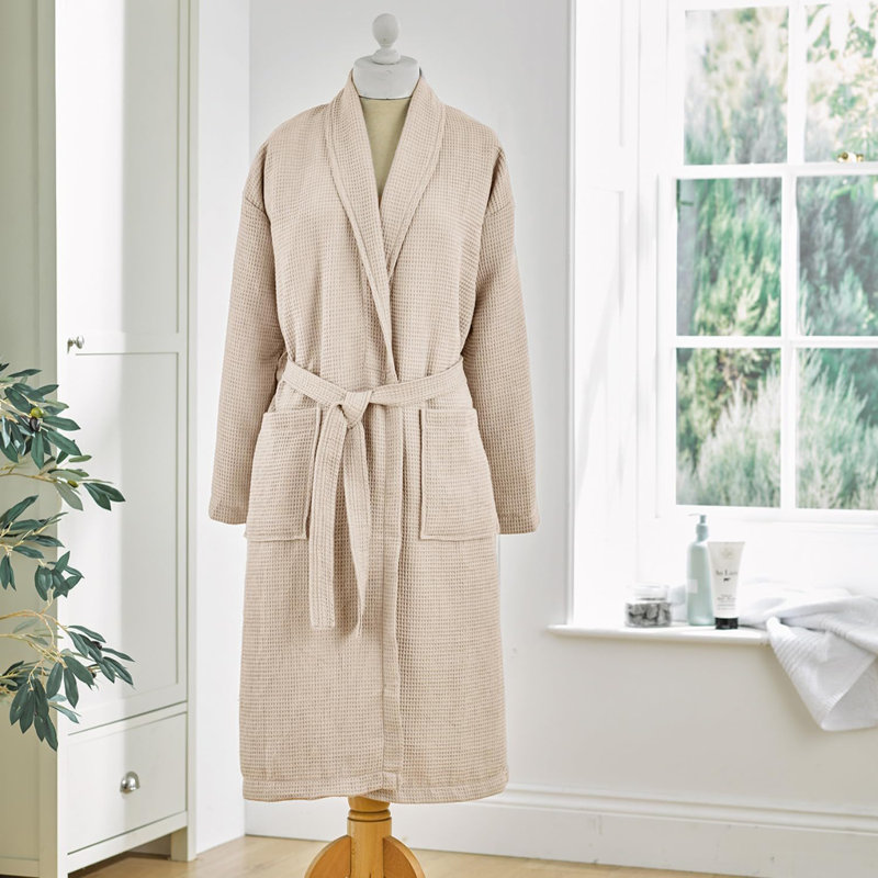 Reffett Waffle Bath Robe Dressing Gown Unisex, Linen, S/M