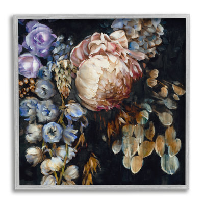 Arrangement floral traditionnel encadré sur bois par Liz Jardine, peinture