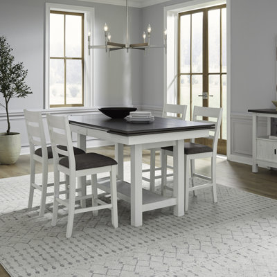 Luz Gathering Height Trestle Table Set w/ Upholstered Chairs
