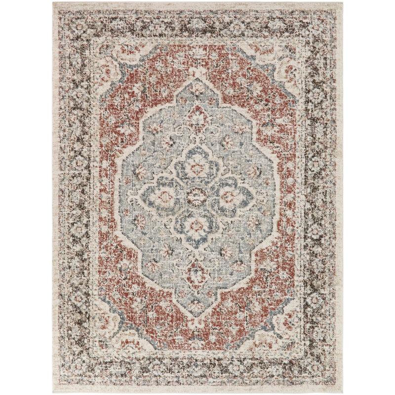 Parish Rust/Blue Traditional Oriental Area Rug, 5'3" x 7'