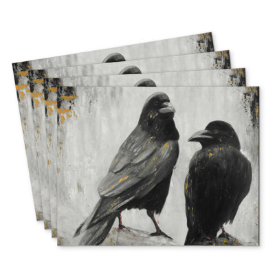 Two Crows Birds Polyester Placemats Set of 4 | Home Decor