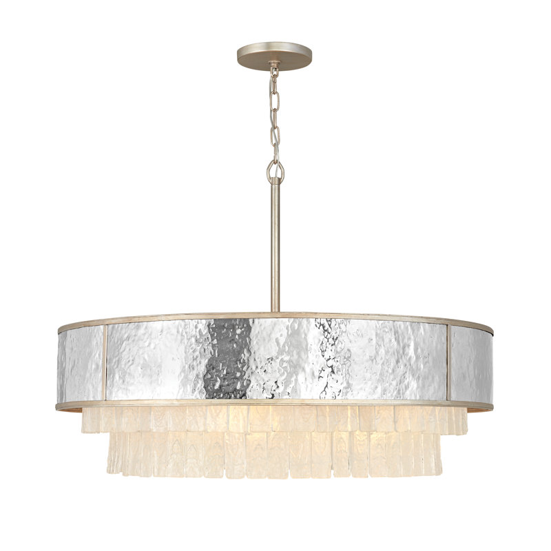Reverie Eight-Light Drum Chandelier - Hammered SS Shade & Textured Crystals, 26" H x 36" W x 36" D
