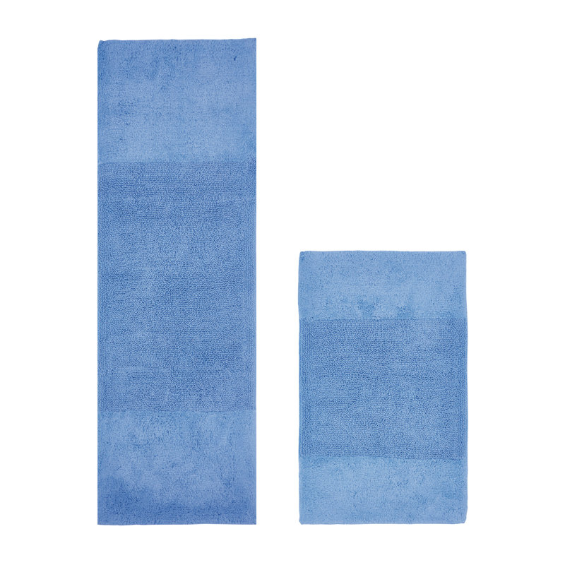 Ensemble de tapis pour salle de bain 2 pièces 100% coton 2155 g / m² Makaylynn, certifié OEKO-TEX®, envers en latex antidérapant, tapis capitonné moelleux, super absorbant, lavable à la machine, bleu foncé