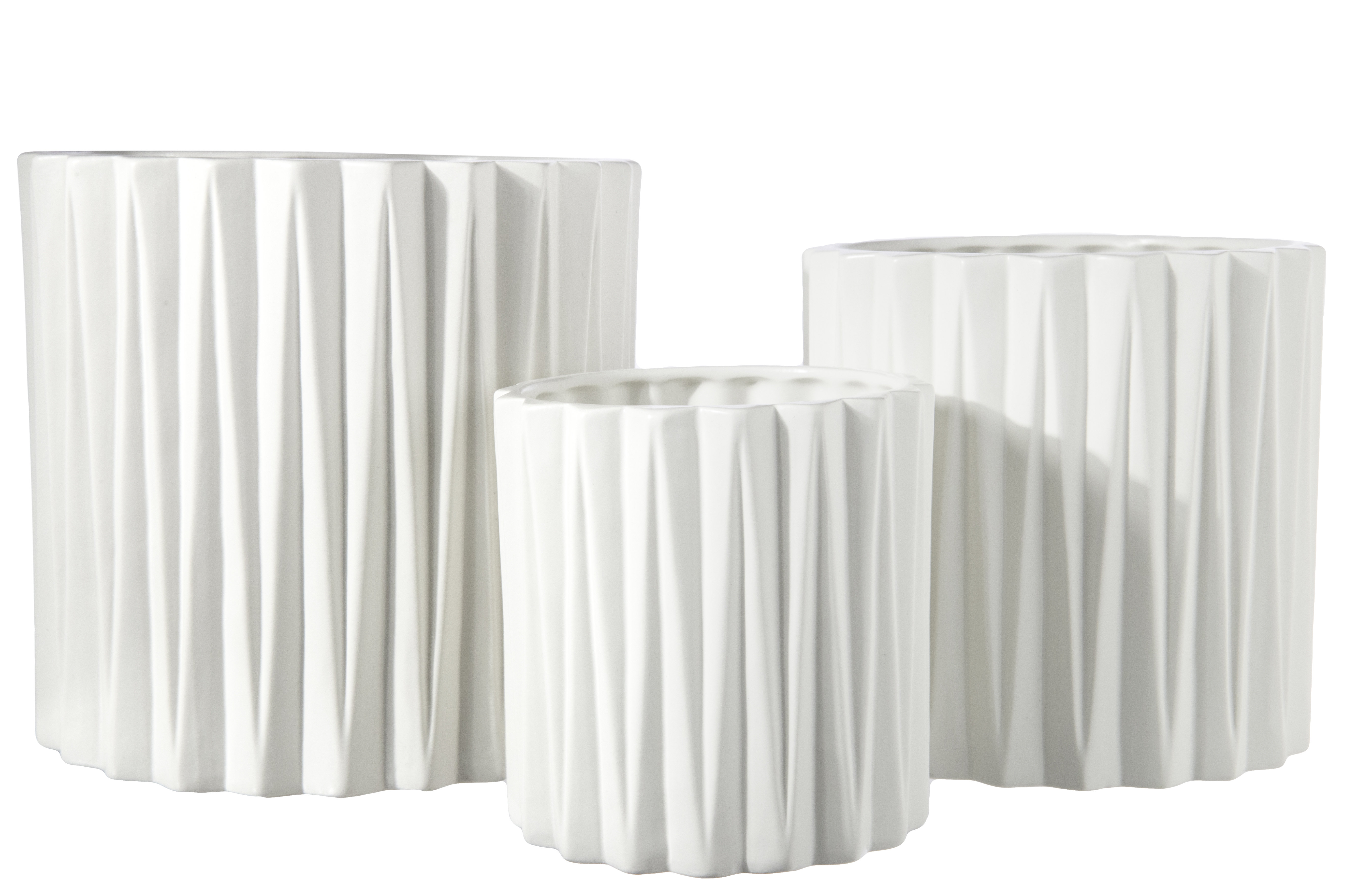 Round Ribbed Pot White Ivy Bronx Ceramic Round Pot With Vertical Ribbed Pattern Design Body ...
