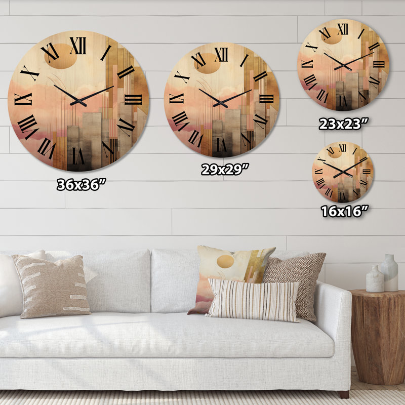 Golden Moon Dreams Retro Illustration V - Horloge murale géométrique moderne surdimensionnée en bois, Petit
