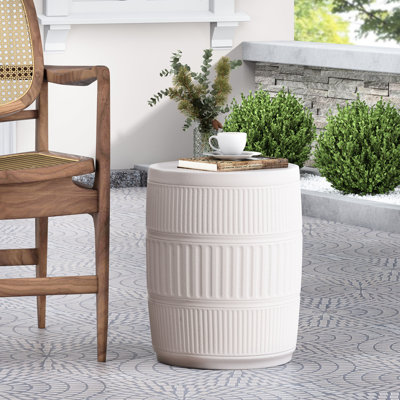 Table d'appoint en béton léger - cannelé, 15 x 15 x 18,5, blanc antique, sans assemblage