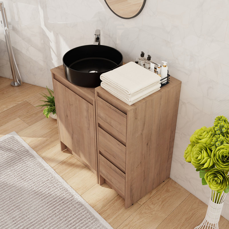 Meuble-lavabo autoportant simple 32 po avec lavabo en céramique 32 po avec 1 porte, 3 tiroirs, 1 tablette réglable, Black