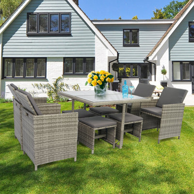 Jmir Square 8 - Person 42.9" Wide Dining Set with Cushions, 4 Chairs, 4 Stools