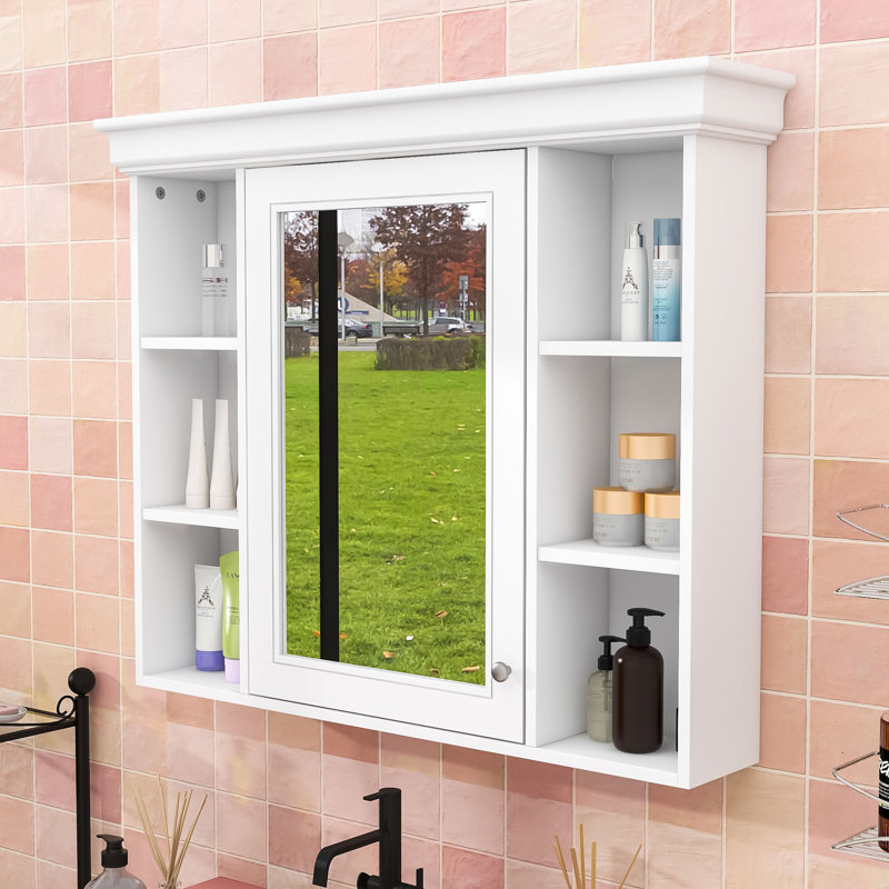 Armoire à pharmacie murale avec miroir et tablettes de rangement pour salle de bain Xyliah, Blanc