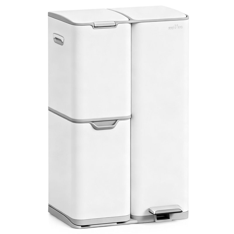 I2 Steel Multi-Compartment Rubbish & Recycling Bin - 60L, White