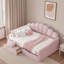 Lit de jour rembourré pleine grandeur avec dossier coquille et 2 tiroirs, rose, robuste et peu encombrant pour la chambre à coucher ou la chambre d'amis-1016043572