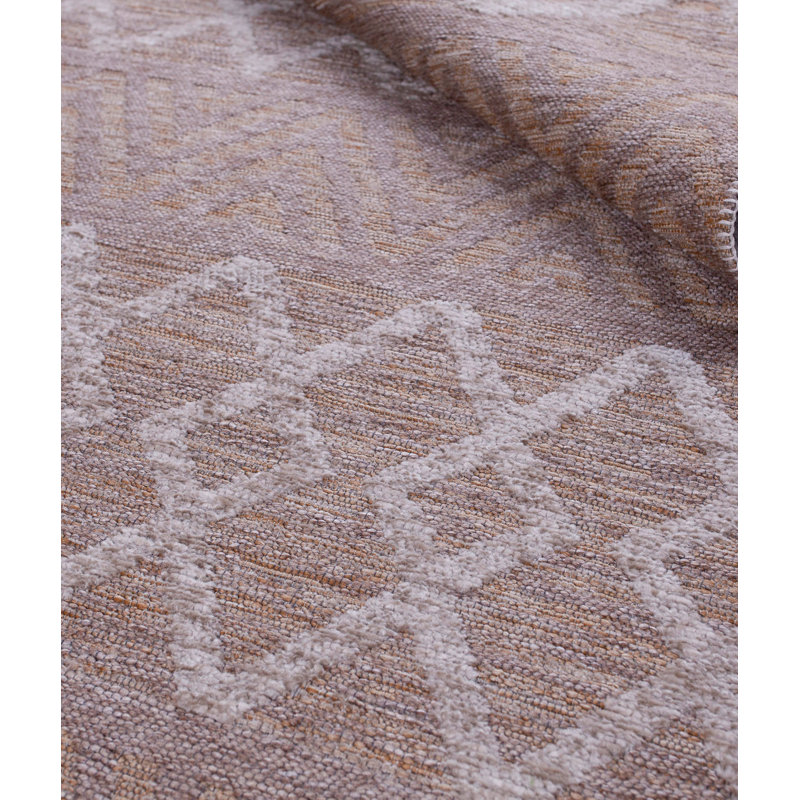Tapis en polyester / chenille tissé à la machine Rosen en brun / beige, Rectangle 6 pi 7 po x 9 pi 6 po