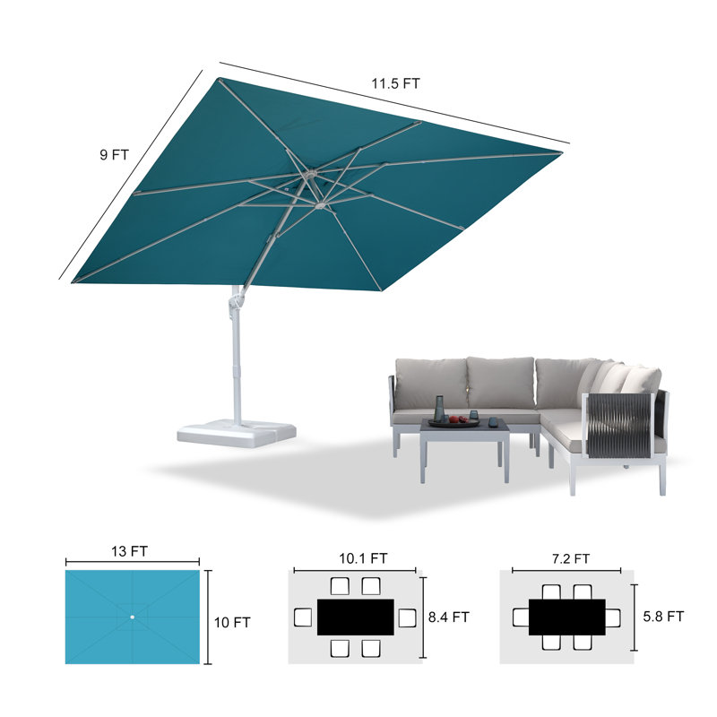 Parasol carré en porte-à-faux excentré carré blanc 108 po x 132 po PURPLE LEAF, Bleu
