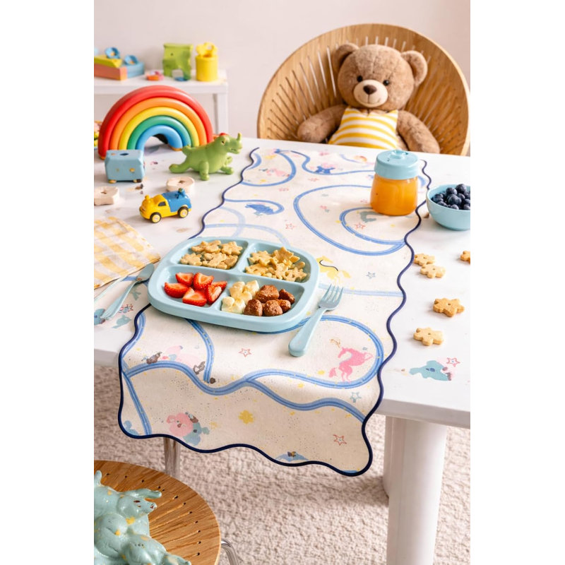 Whimsical Fun Animal & Star Print Playful Circus Scalloped Table Runner 14" X 71"