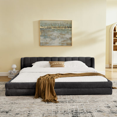 Très grand lit moderne avec revêtement rembourré gris foncé Comfort Home