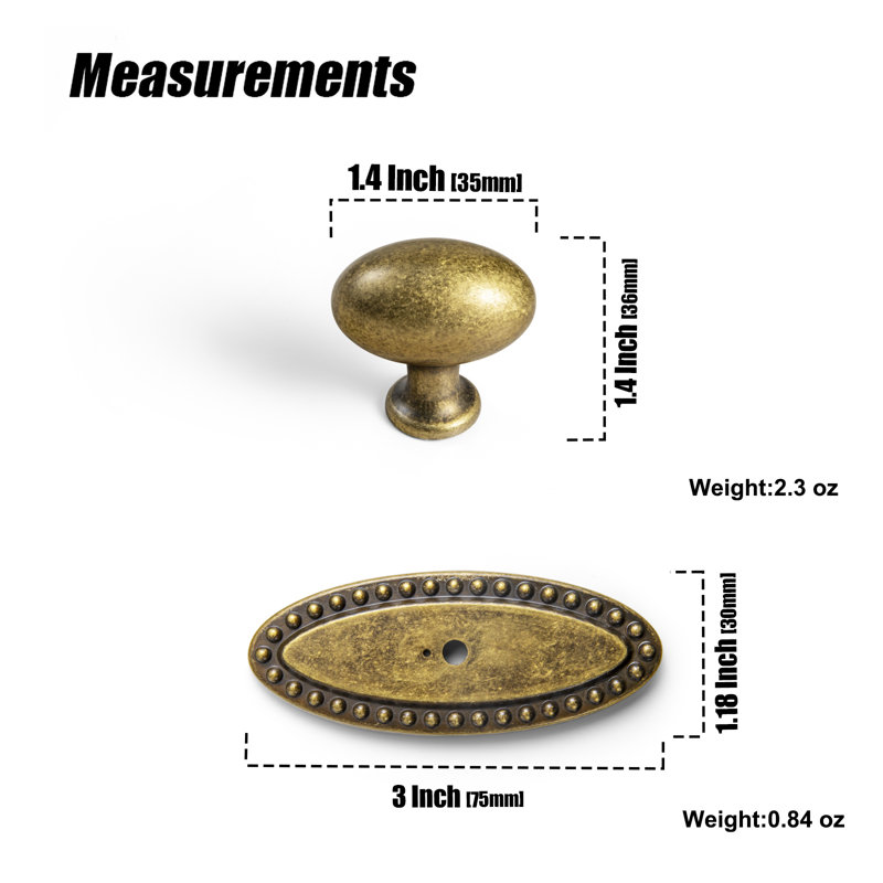 1.4" Length Oval Knob With Backplate  Multipack