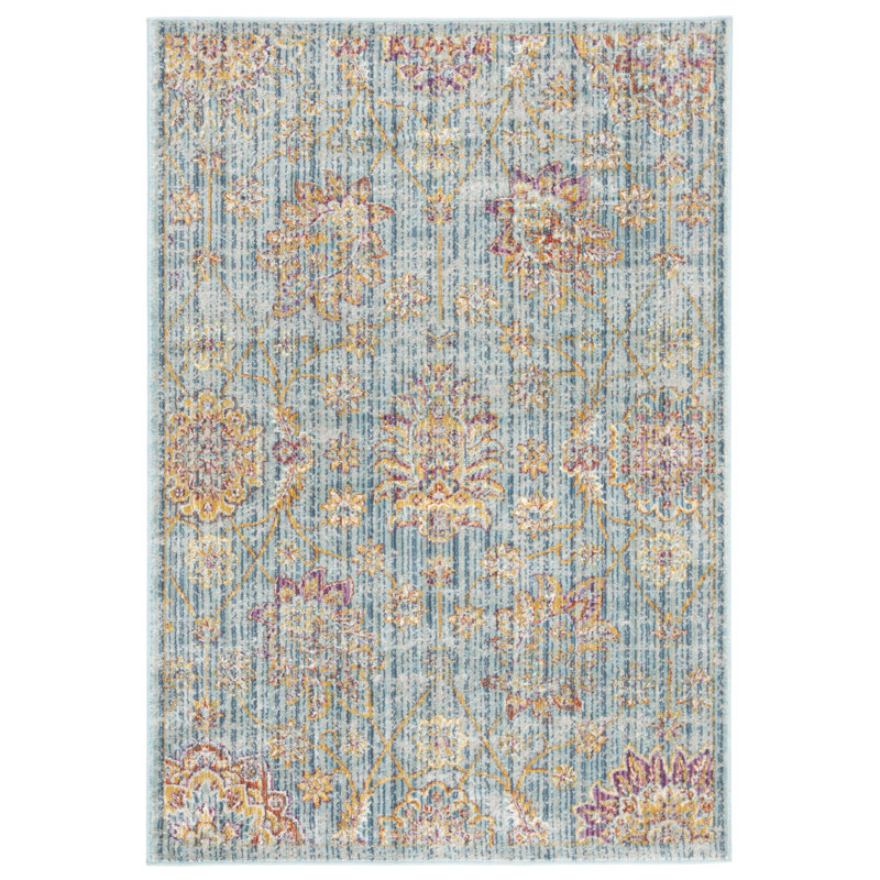 Beausejour Viscose Oriental Rug in Blue/Multi, Rectangle 9'6" x 13'
