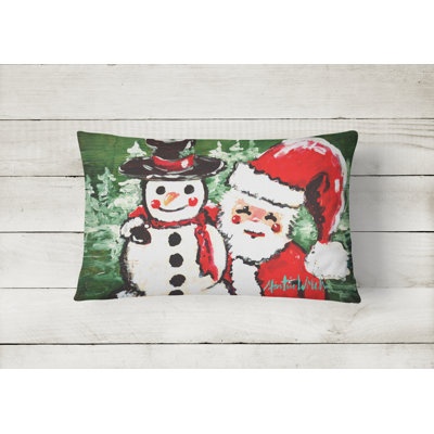 Friends Snowman and Santa Claus Indoor/Outdoor Throw Pillow