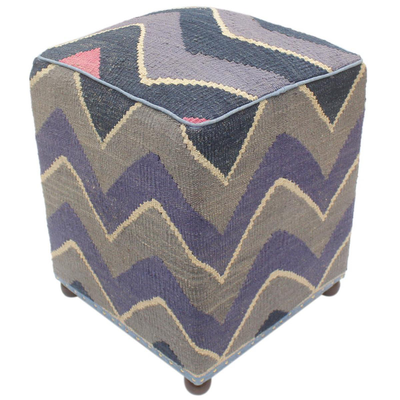 Aprea Upholstered Ottoman, Blue/Gray/Beige/Pink Wool
