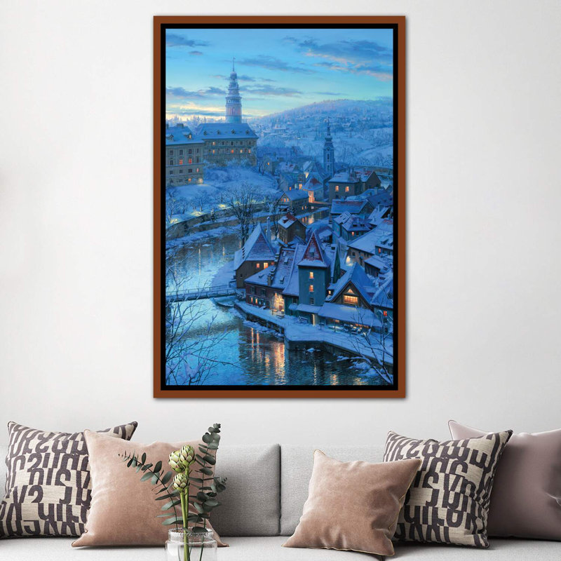 «Twilight In Krumlov» - reproduction de photo, H 40 po x l 26 po x P 1,5 po, Cadre bois classique
