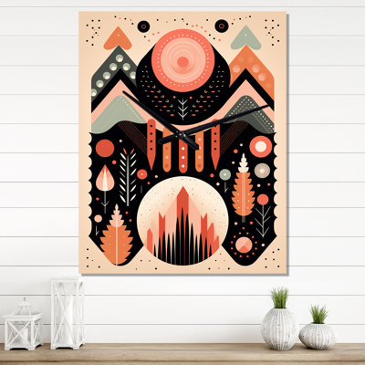 Bohemian Tribal Geometric In Retro Pink I - Modern Geometric Wall Clock Oversized