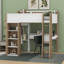 Lit mezzanine double en bois avec bureau, tablettes de rangement et rails-2137023549