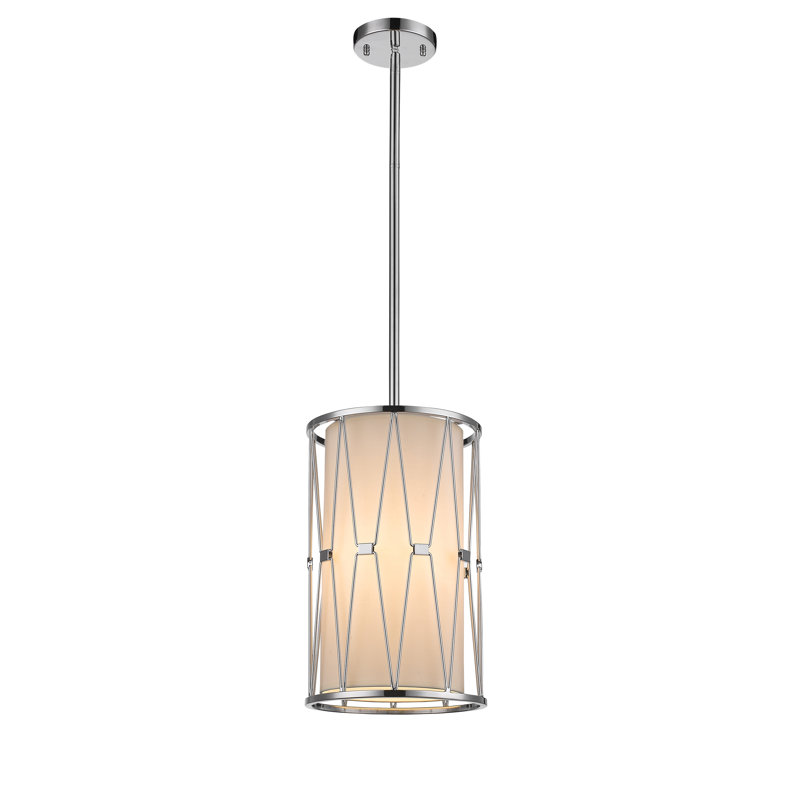 A Single pendant light with shade and metal frame 