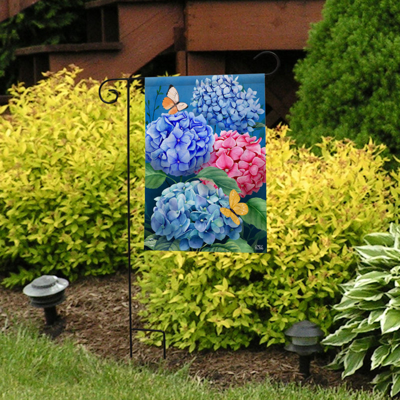 Drapeau de jardin coloré d'hortensias