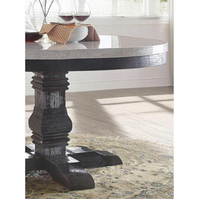 Exquisite Round Dining Table With Marble Top And Distressed Oak Base