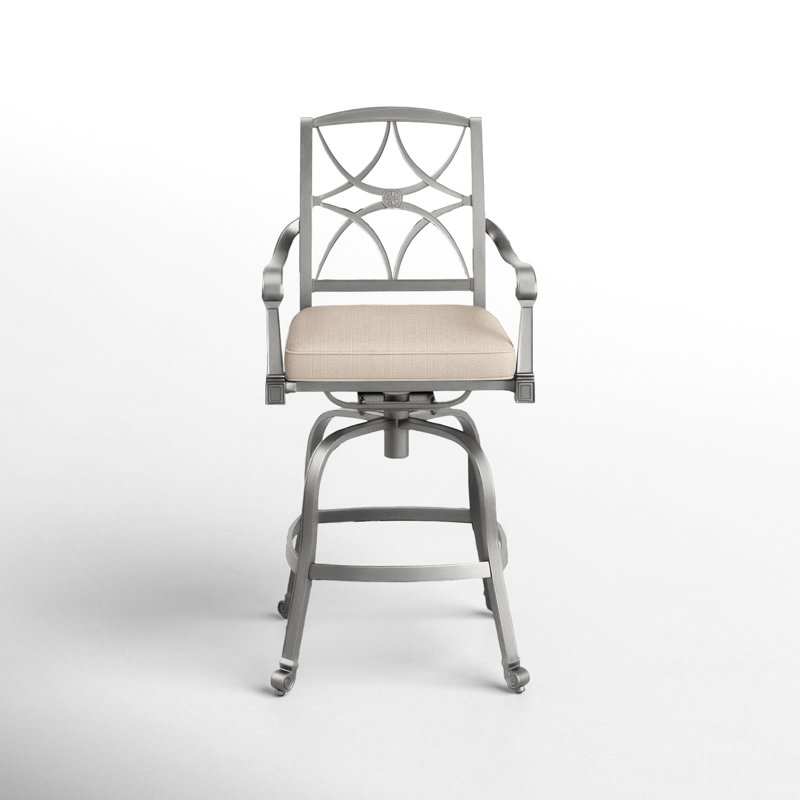 Wiltshire Outdoor Swivel Bar Stool, Denver Scarlett Sunbrella®, Pewter, 30.25"