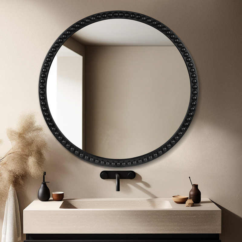 Miroir décoratif mural en perles de bois, Noir