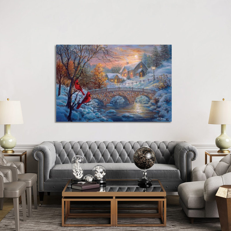 Winter Sunset by Nicky Boehme - Painting on Canvas, 20.32 cm H x 30.48 cm W, Wrapped Canvas