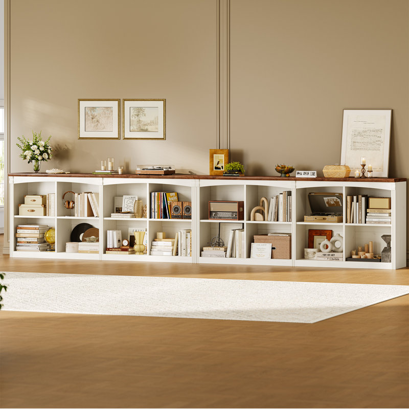 8 Cube Storage Organizer, Modern Bookcase Open Shelf For Living Room, Home Office, Walnut+white