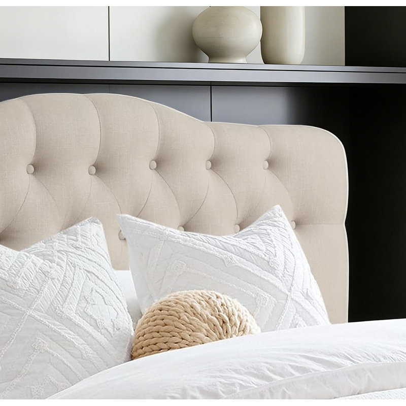 Tête de lit capitonnée tapissée à oreilles, tête de lit en bois massif avec pieds en bois, tête de lit à hauteur réglable de 34 po à 43 po, tête de lit en tissu au design moderne, beige