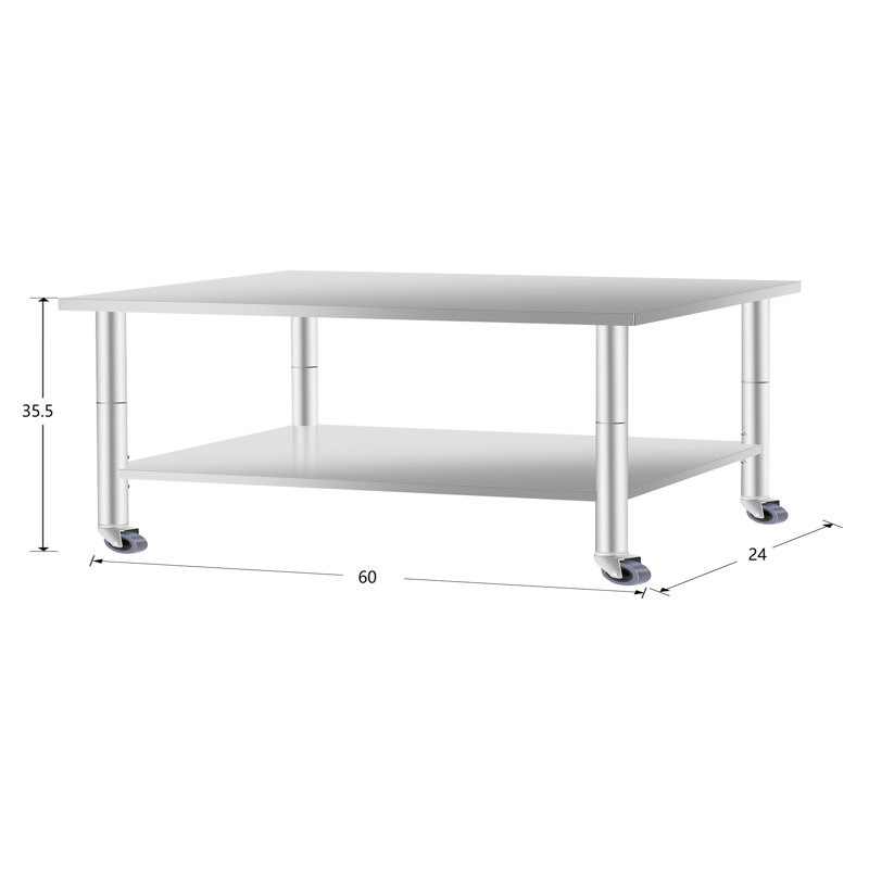 Table de travail de 60 po x 24 po en acier inoxydable avec tablette inférieure et roulettes, 35,5 po de hauteur pour la préparation professionnelle des aliments dans la cuisine Service à la maison de 60 po x 24 po
