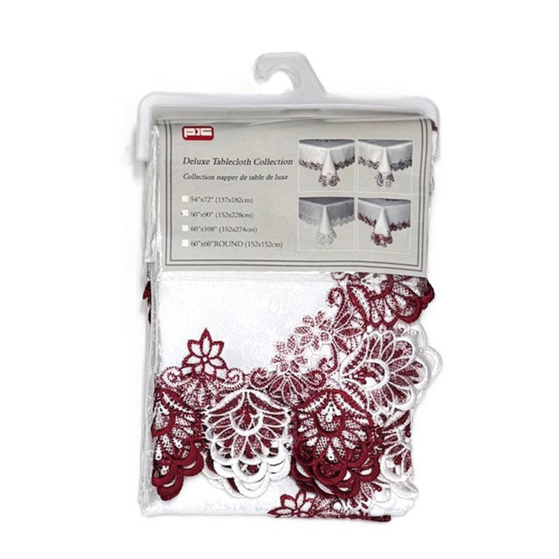Nappe ronde en polyester floral, Blanc /Rouge