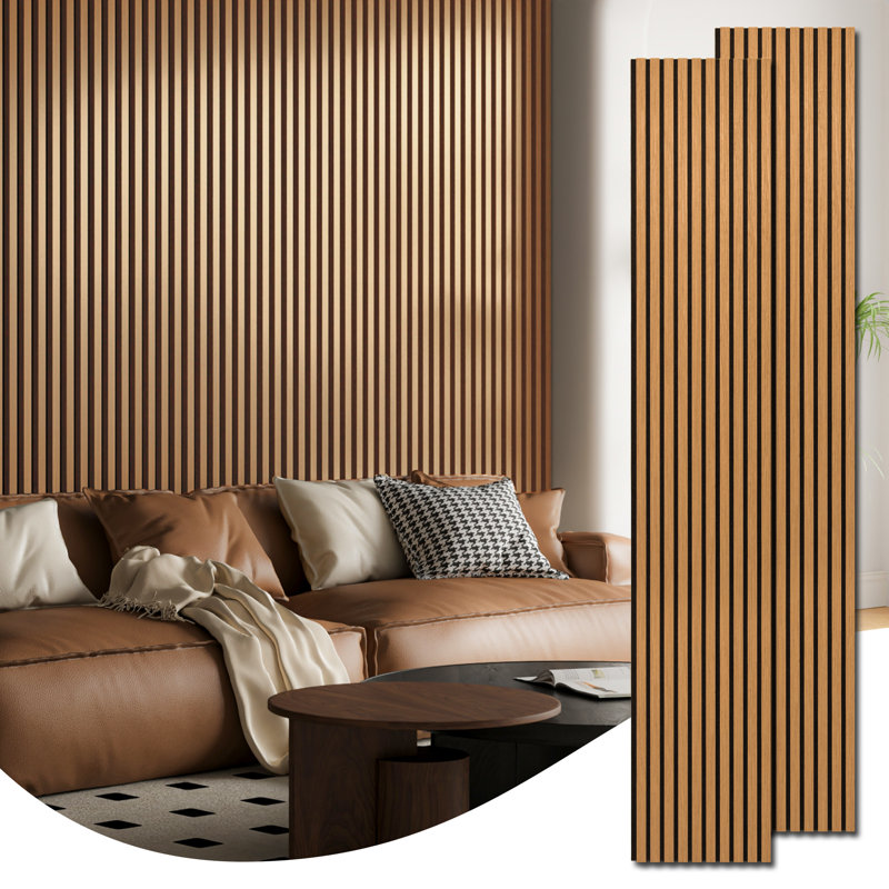 2Pcs 16''x104'' Wood Look Acoustic Wall Paneling,3D Sound proof Slat Wall Panels for Interior Wall Decor（23 sq.ft./Case）