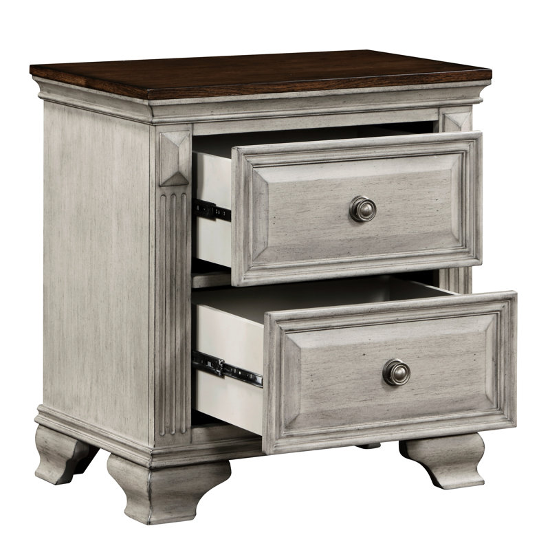 Élégante table de chevet bicolore grise et brune - 2 tiroirs, meubles de chambre à coucher en bois pour la conception